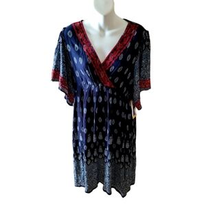 Bila Boho Hippie Festival V Neck Short Sleeve Dress High Waist New with Tags